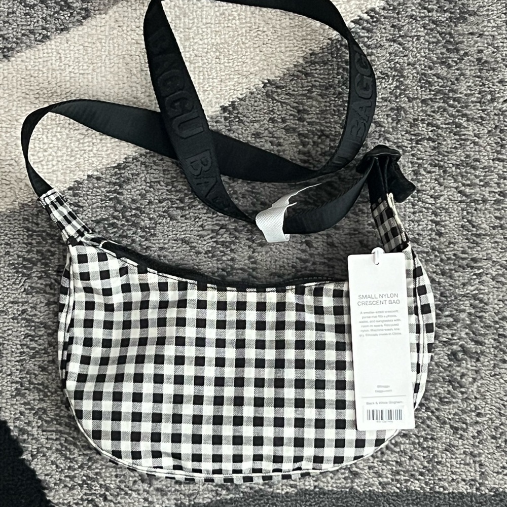 Baggu Small Crescent Crossbody Bag in Black & White Gingham